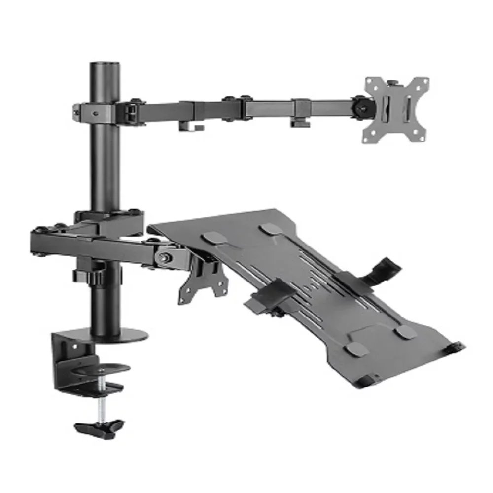 Single Steel Articulating Monitor Arm With Laptop Tray